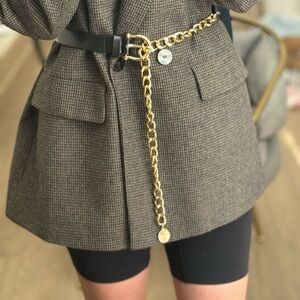 Gold Chain Belt with Black Blazer